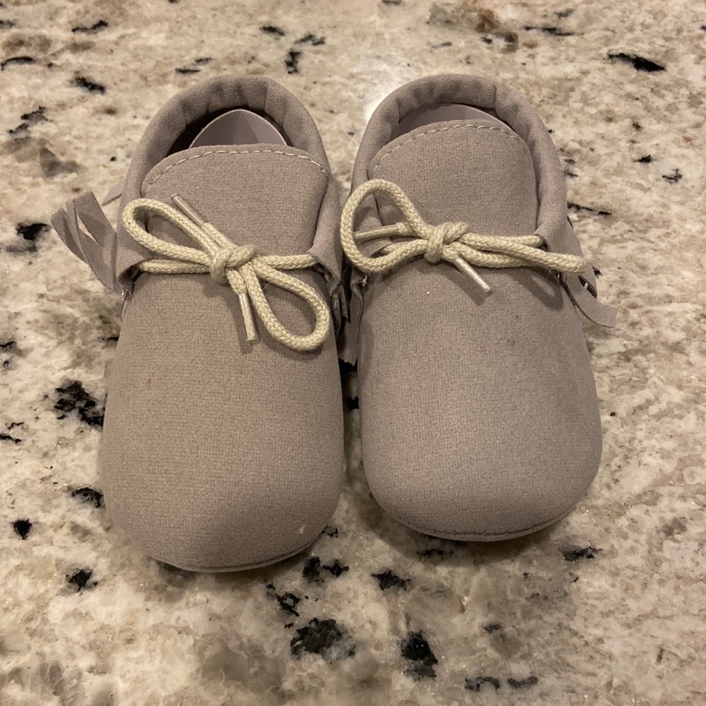 Grey Baby Moccasins 6-12 mos